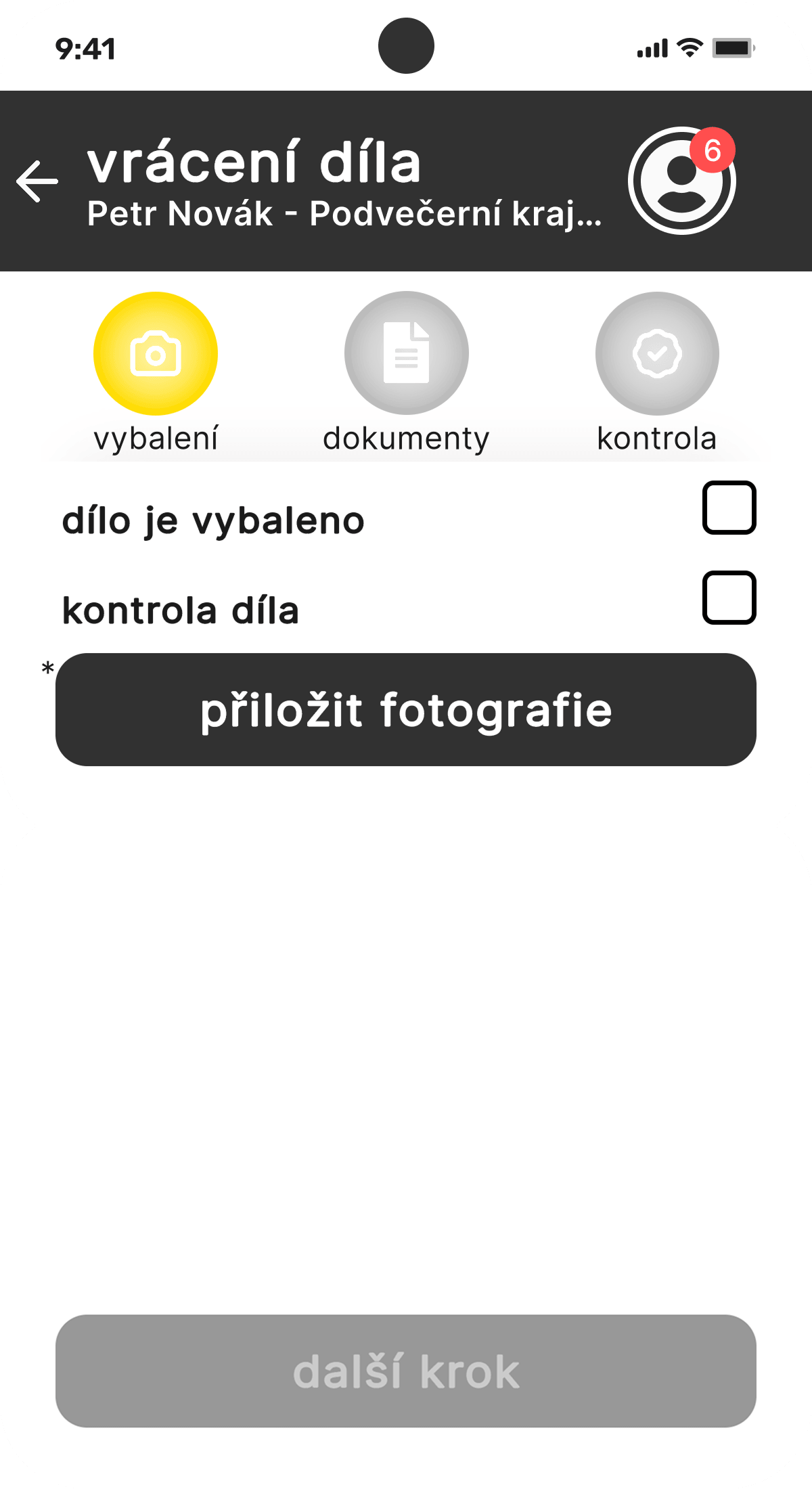 Galerie: Správa výstavních procesů - průběh procesu vracení díla