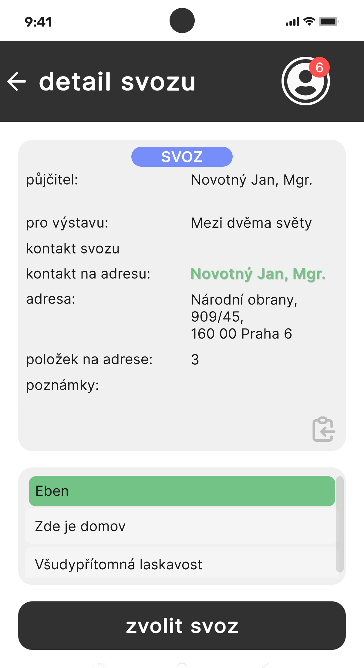 Galerie: Správa výstavních procesů - detail svozu