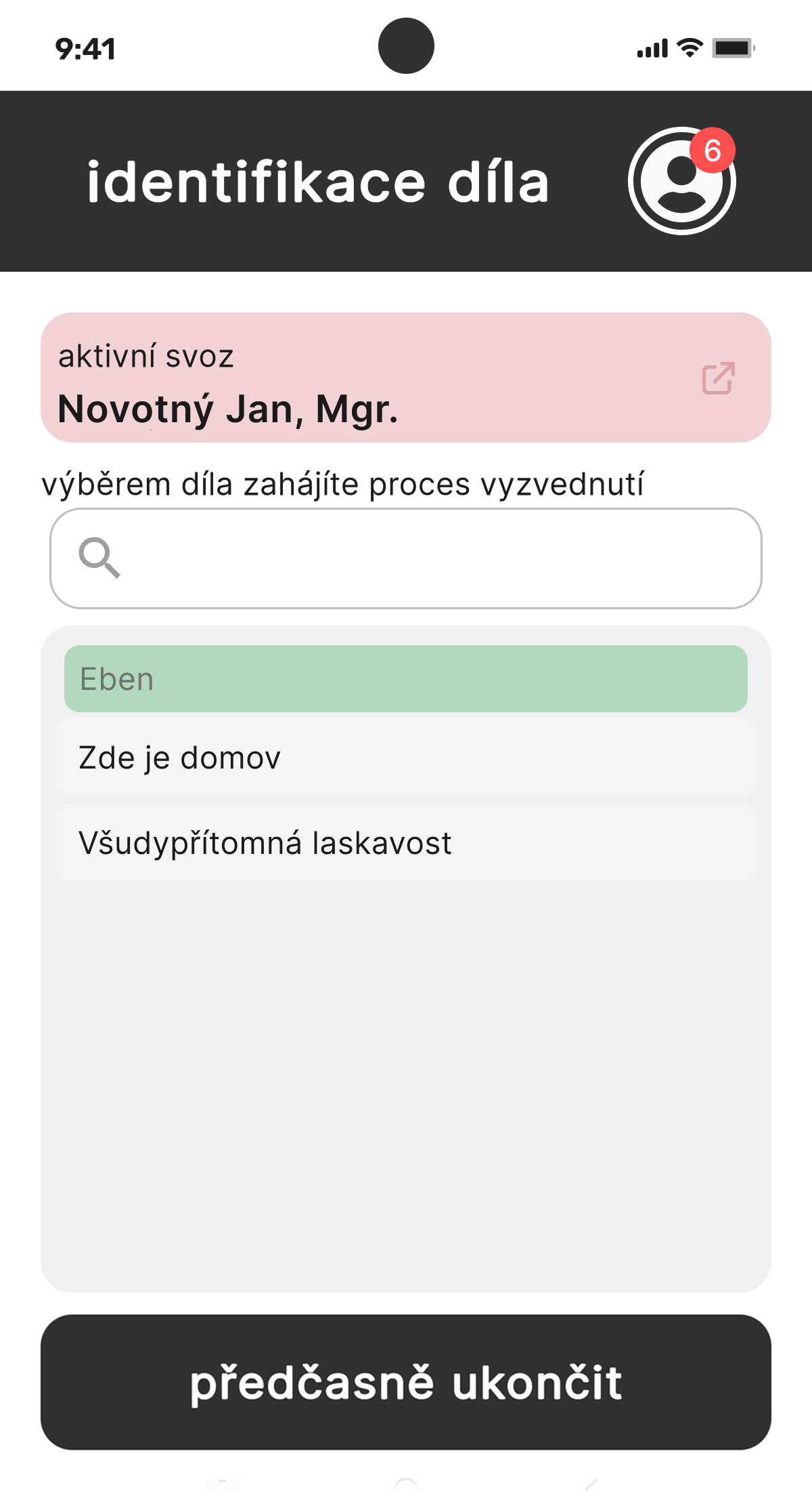 Galerie: Správa výstavních procesů - výběr díla ze seznamu pro svoz/odvoz