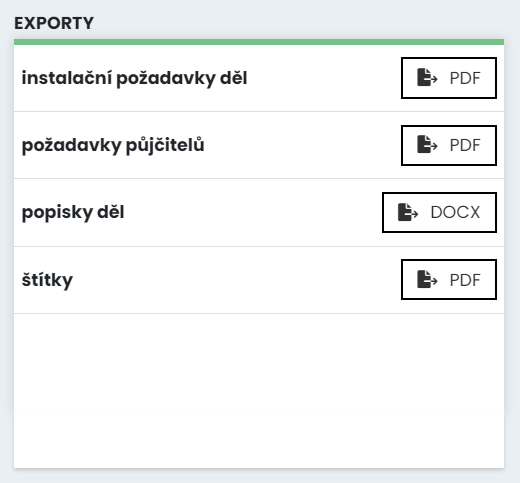 Galerie: Správa výstavních procesů - exporty