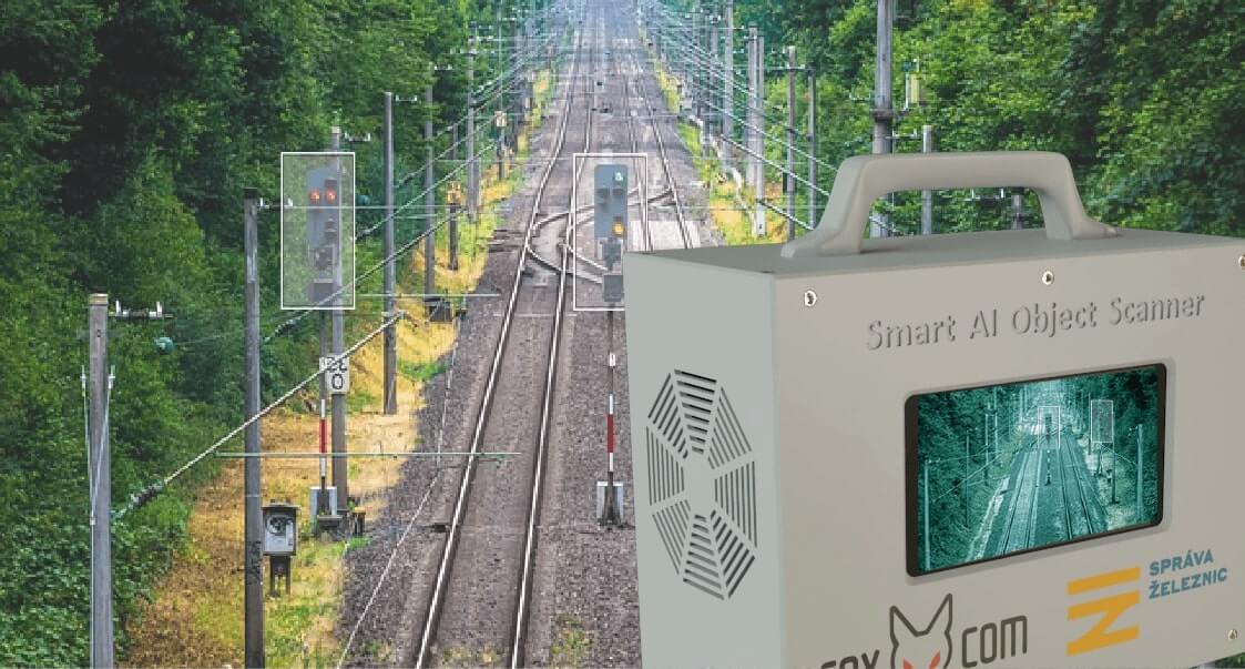 Imaging device with railway track background and software-labeled signals